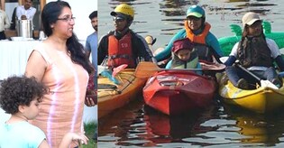 Revathy and daughter enjoy kayaking at Kerala Paddle